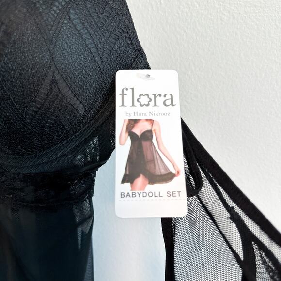 Flora by Flora Nikrooz Black 2-Piece Babydoll & Short Lingerie Set NWT Size L - Picture 9 of 13